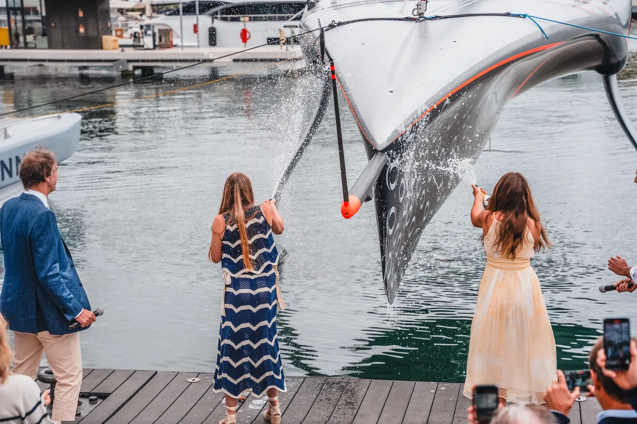 INEOS Britannia christens AC75 race boat 'Britannia' at naming ceremony in Barcelona